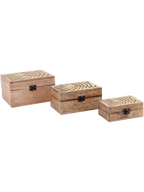 Set de 3 boîtes en bois couvercle doré - Kiabi Set de 3 boîtes en bois couvercle doré - Kiabi