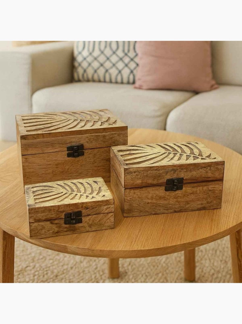 Set de 3 boîtes en bois couvercle doré Beige - Kiabi