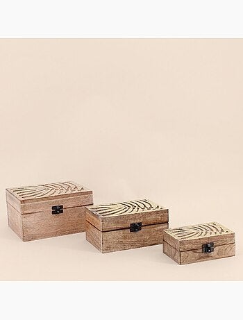 Set de 3 boîtes en bois couvercle or