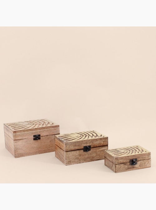 Set de 3 boîtes en bois couvercle or - Kiabi