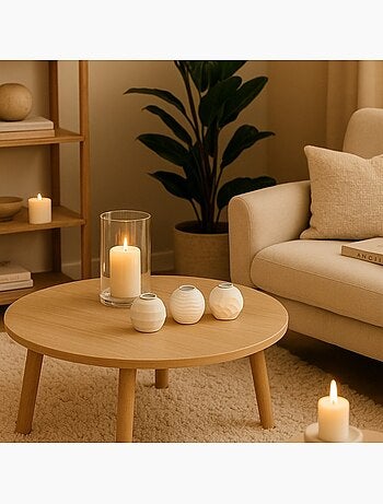 Set de 3 bougeoirs en résine blanche texturée