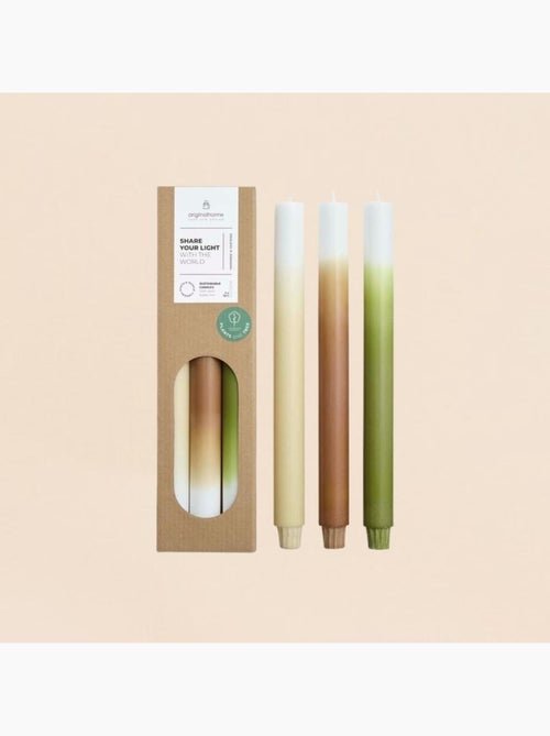 Set de 3 bougies dégradées beige, camel, vert 30cm - Kiabi