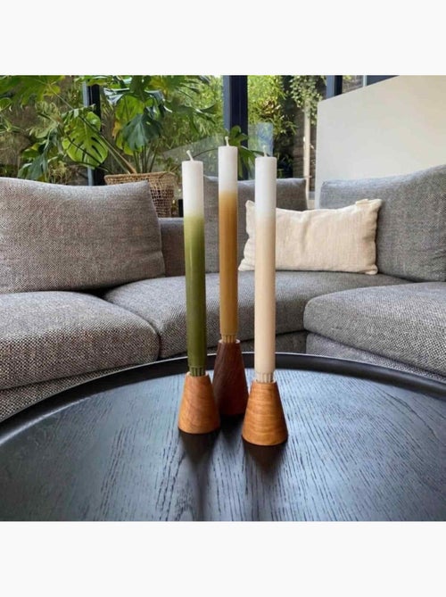 Set de 3 bougies dégradées beige, camel, vert 30cm - Kiabi