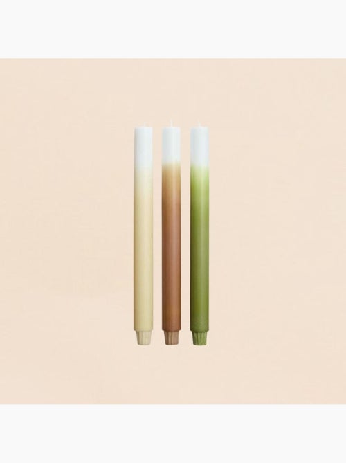 Set de 3 bougies dégradées beige, camel, vert 30cm - Kiabi