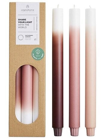 Set de 3 bougies dégradées rose parme / violet 30cm