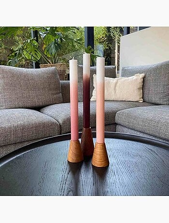 Set de 3 bougies dégradées rose parme / violet 30cm