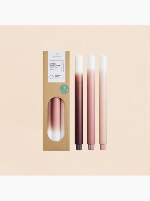Set de 3 bougies dégradées rose parme / violet 30cm - Kiabi