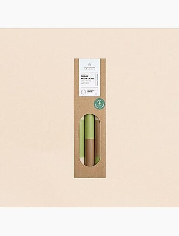 Set de 3 bougies rayées beige, camel, vert 30cm