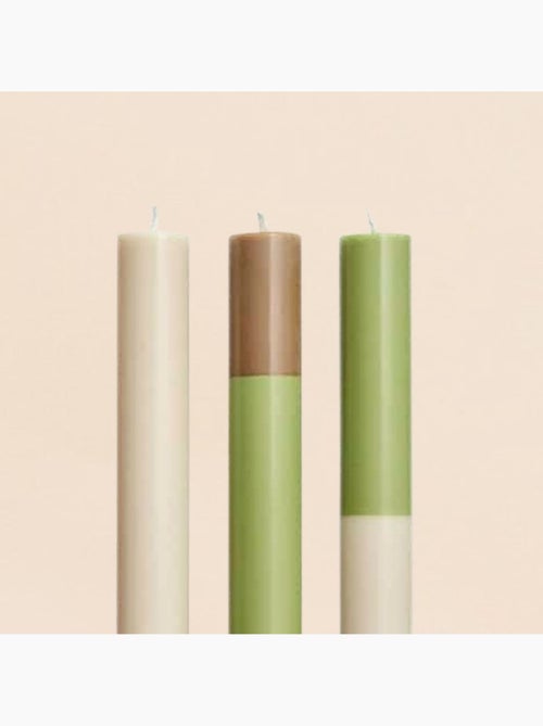 Set de 3 bougies rayées beige, camel, vert 30cm - Kiabi