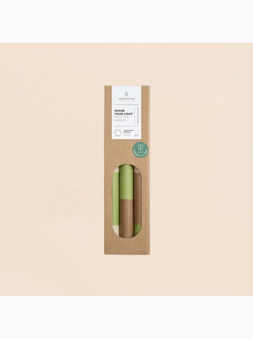 Set de 3 bougies rayées beige, camel, vert 30cm - Kiabi