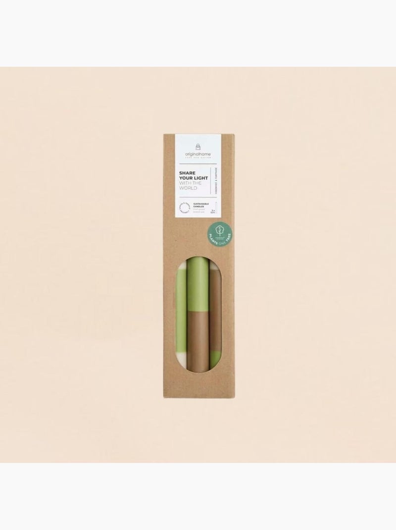 Set de 3 bougies rayées beige, camel, vert 30cm Beige - Kiabi