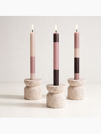 Set de 3 bougies rayées rose parme / violet 30cm