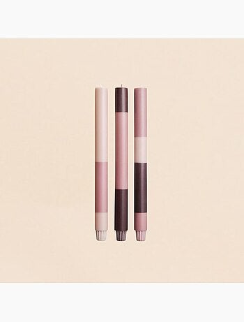 Set de 3 bougies rayées rose parme / violet 30cm