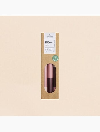 Set de 3 bougies rayées rose parme / violet 30cm