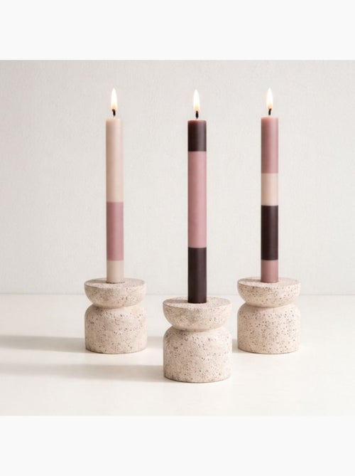 Set de 3 bougies rayées rose parme / violet 30cm - Kiabi