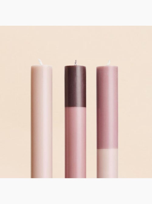 Set de 3 bougies rayées rose parme / violet 30cm - Kiabi