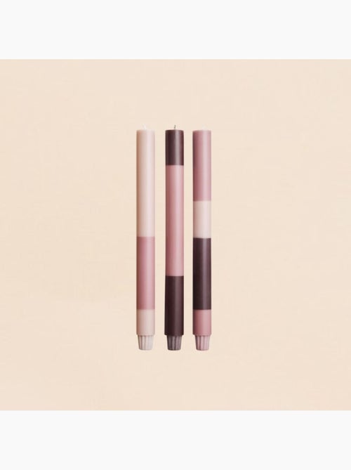 Set de 3 bougies rayées rose parme / violet 30cm - Kiabi
