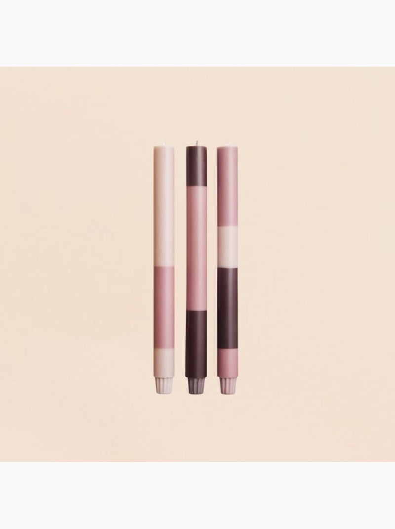 Set de 3 bougies rayées rose parme / violet 30cm Rose - Kiabi