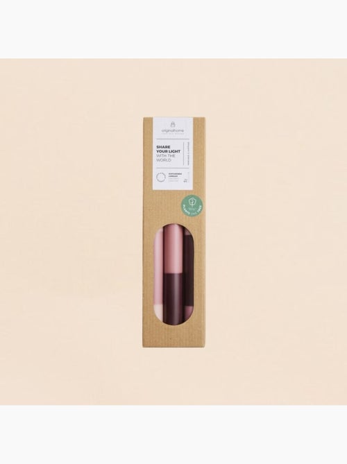 Set de 3 bougies rayées rose parme / violet 30cm - Kiabi