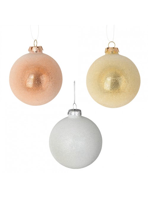 Set de 3 boules pailletées en verre pour sapin - Kiabi