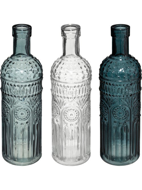 Set de 3 bouteilles en verre texturé FOLK - Kiabi