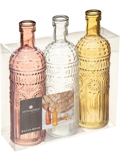 Set de 3 bouteilles en verre texturé FOLK - Kiabi