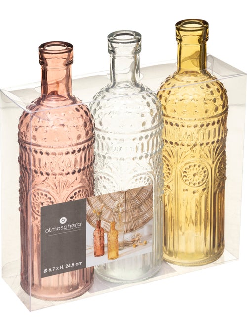 Set de 3 bouteilles en verre texturé FOLK - Kiabi