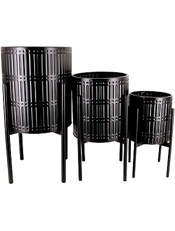 Set de 3 cache-pots en métal structuré noir