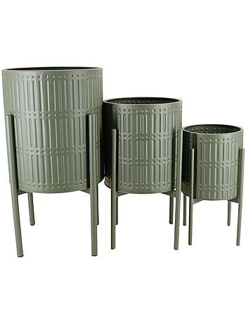 Set de 3 cache-pots en métal structuré vert
