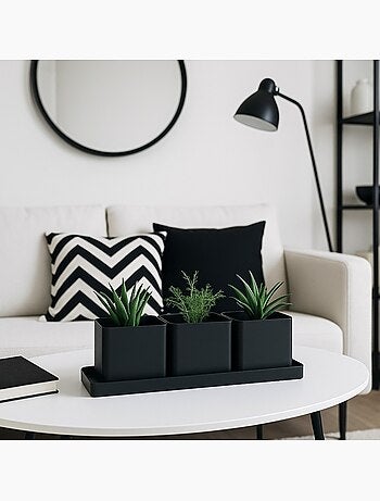 Set de 3 cache-pots sur plateau 49cm