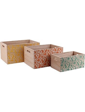 Set de 3 caisses fleuries colorées en bois