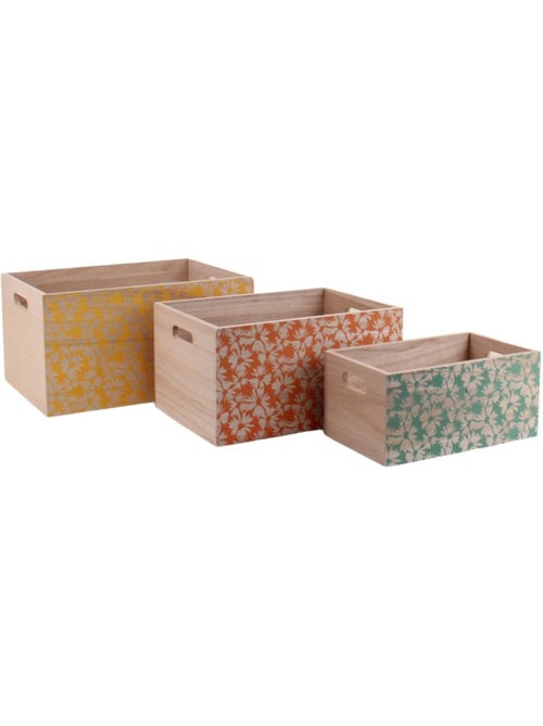 Set de 3 caisses fleuries colorées en bois - Kiabi