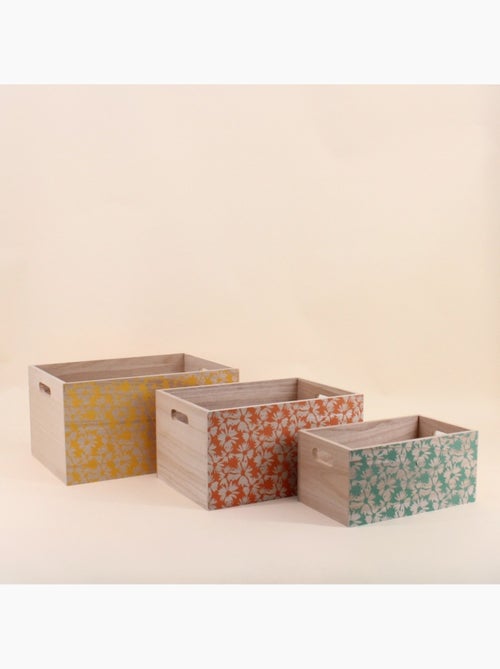Set de 3 caisses fleuris colorées en bois - Kiabi