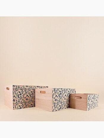 Set de 3 caisses fleuris en bois