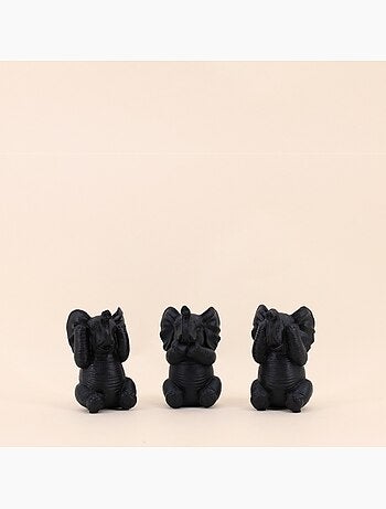 Set de 3 éléphants de la sagesse en résine noire