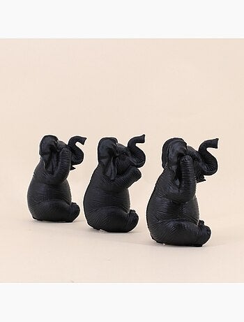 Set de 3 éléphants de la sagesse en résine noire