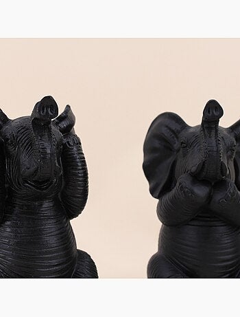Set de 3 éléphants de la sagesse en résine noire