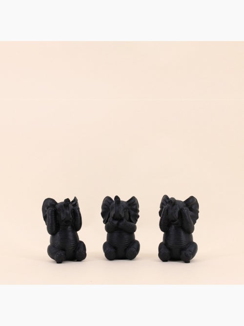 Set de 3 éléphants de la sagesse en résine noire - Kiabi