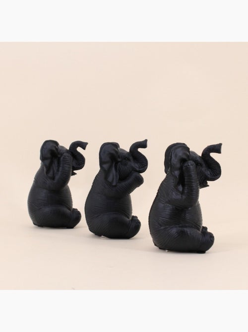 Set de 3 éléphants de la sagesse en résine noire - Kiabi