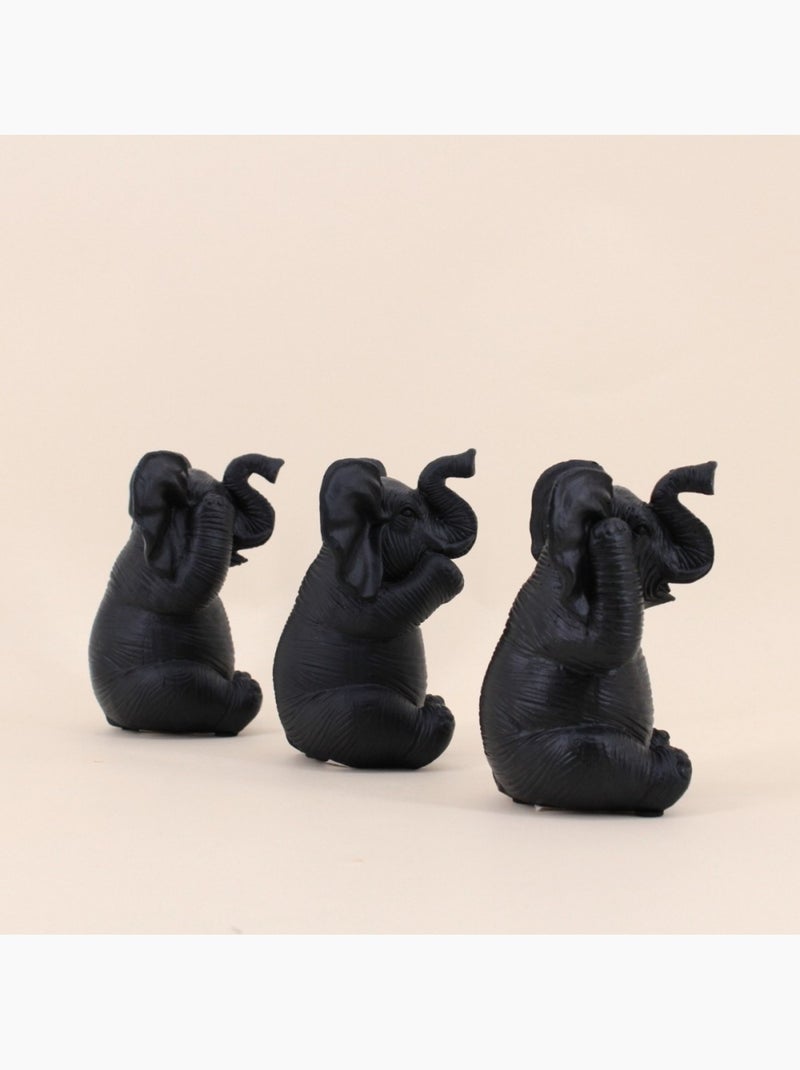 Set de 3 éléphants de la sagesse en résine noire Noir - Kiabi