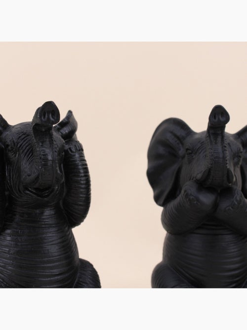 Set de 3 éléphants de la sagesse en résine noire - Kiabi