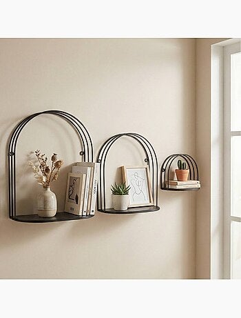 Set de 3 étagères murales en métal noir