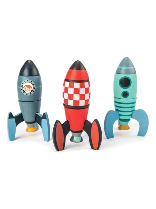 Set de 3 fusées en bois à construire - Kiabi