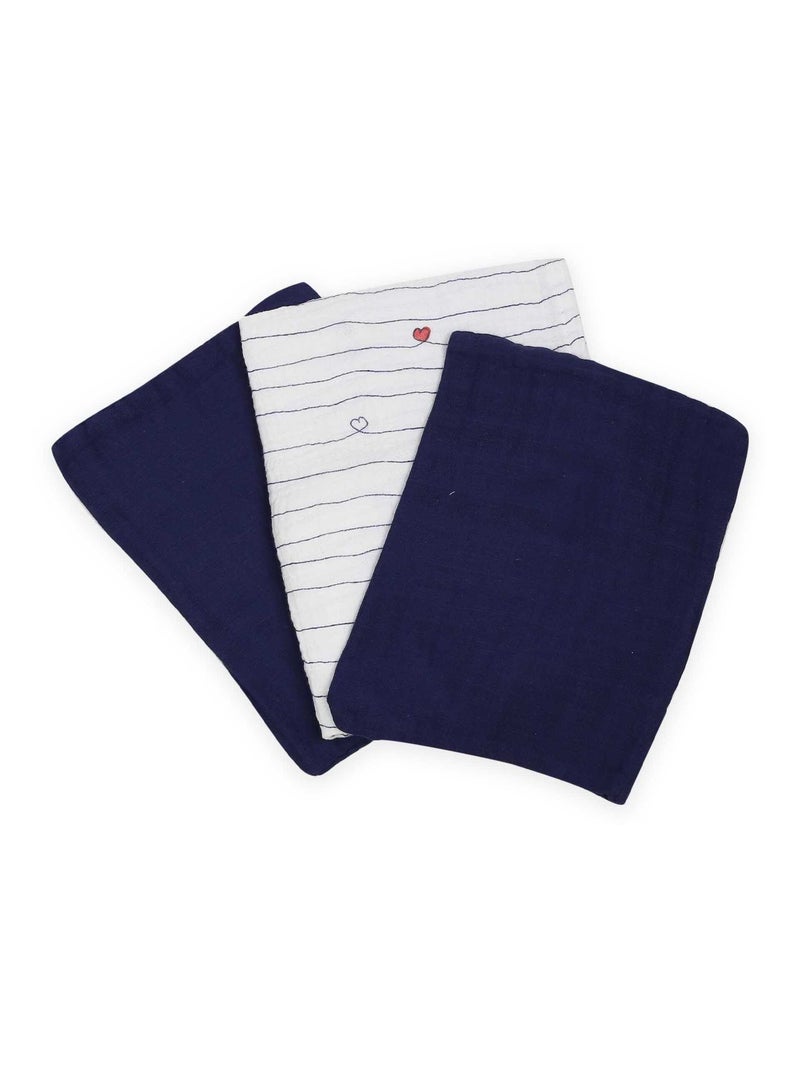 Set de 3 gants de toilette Bleu marine - Kiabi