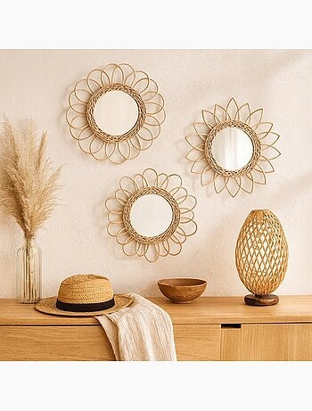 Set de 3 miroirs en rotin 30cm