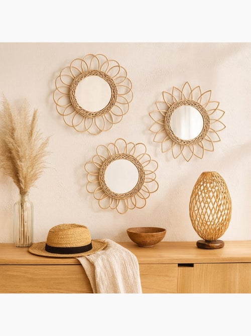Set de 3 miroirs en rotin 30cm - Kiabi