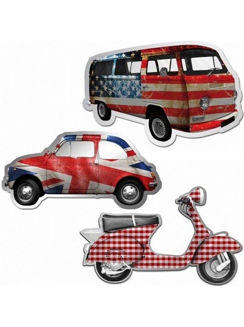 Set de 3 miroirs muraux imprimés véhicule vintage Multicolore - Kiabi