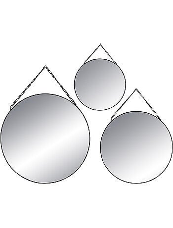 Lot de 3 miroirs ronds à suspendre en métal LENY