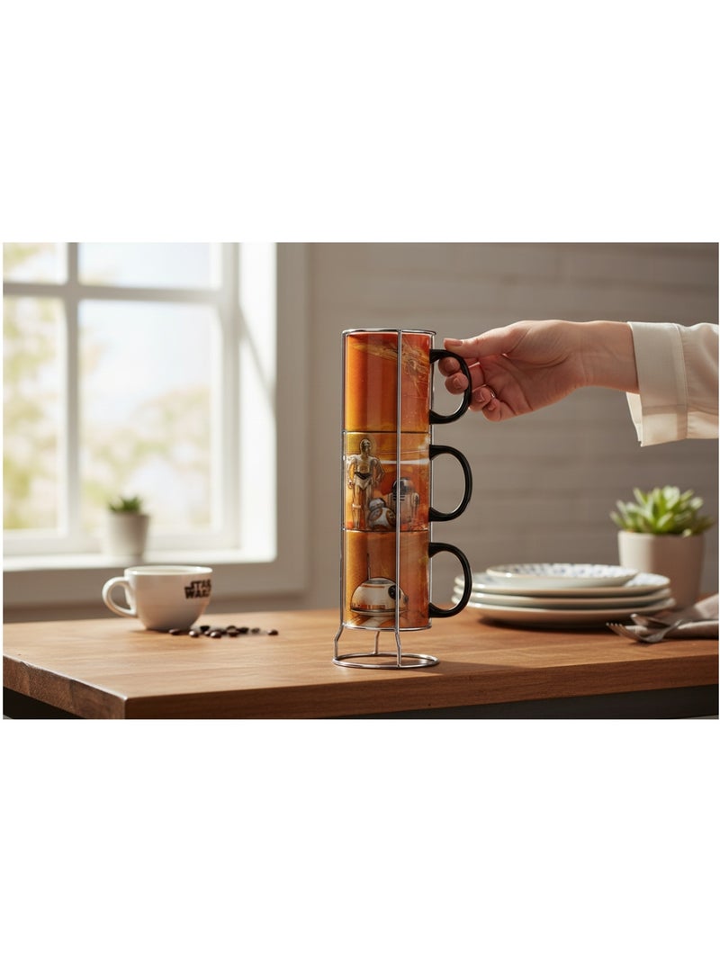Set de 3 mugs empilables avec support métal Star wars – 325 ml x 3 Orange - Kiabi
