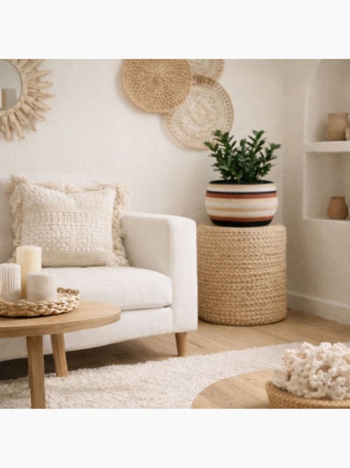 Set de 3 paniers bas rayés en herbes marines marron et beige - Kiabi